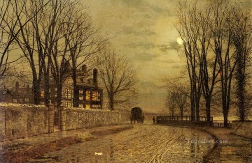道路の曲がり角の都市のシーン ジョン・アトキンソン・グリムショー Oil Paintings